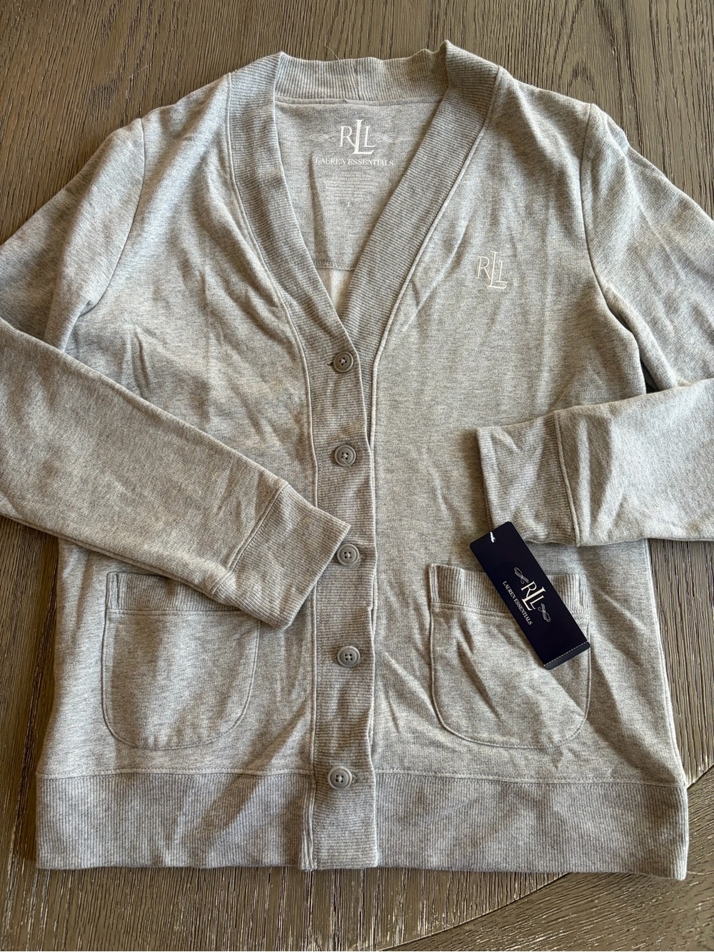 Ralph Lauren Light Gray V-Neck Button Cardigan Large womens